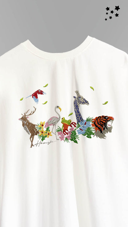 Jungle Biodiversity Embroidery T-shirt - White