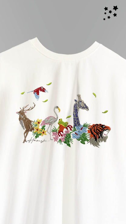 Jungle Biodiversity Embroidery T-shirt - White