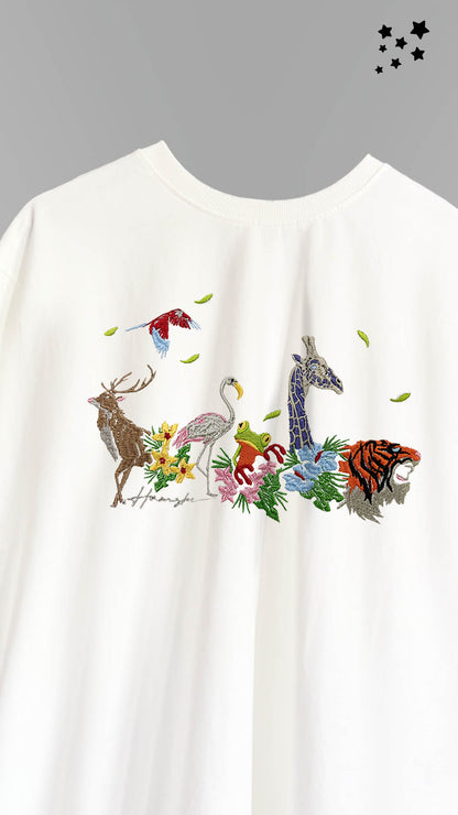 Jungle Biodiversity Embroidery T-shirt - White