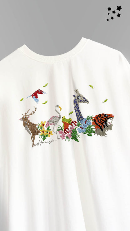 Jungle Biodiversity Embroidery T-shirt - White