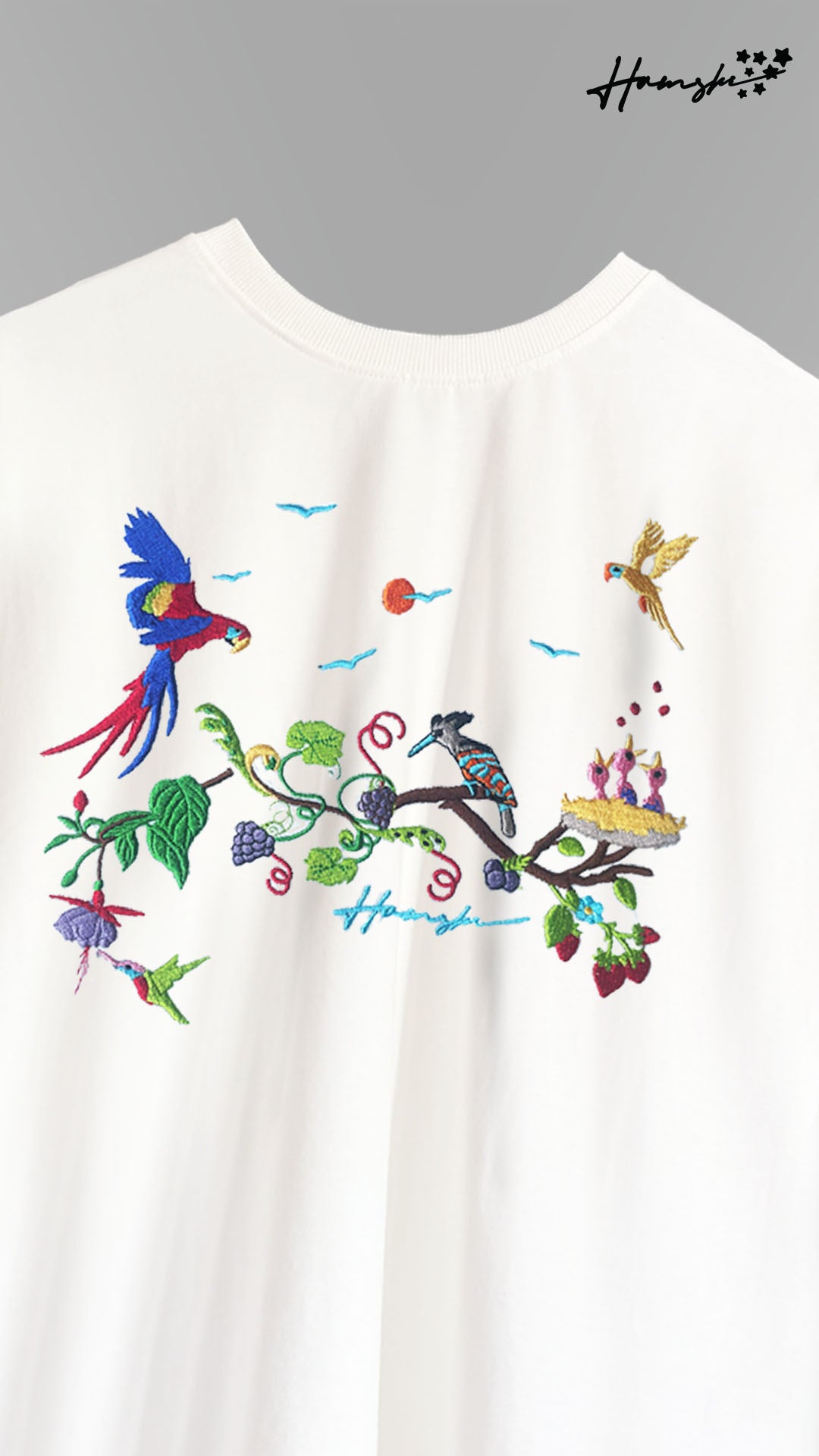 Birds Embroidery T-shirt - White