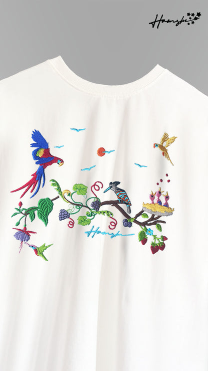 Birds Embroidery T-shirt - White