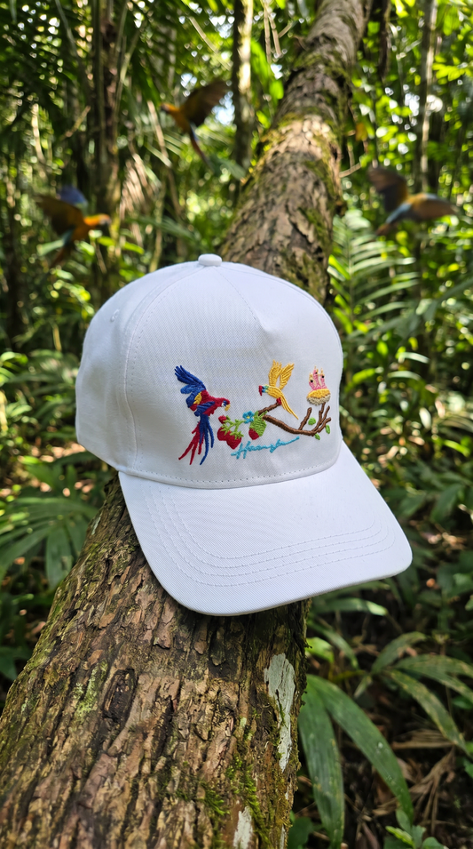 Birds Embroidery Cap - White