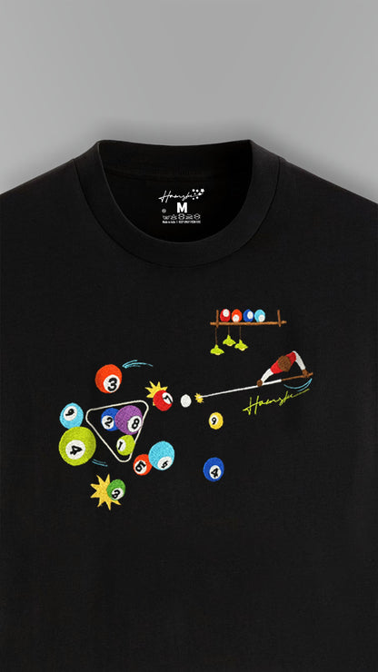 Billiards Embroidery T-shirt - Black