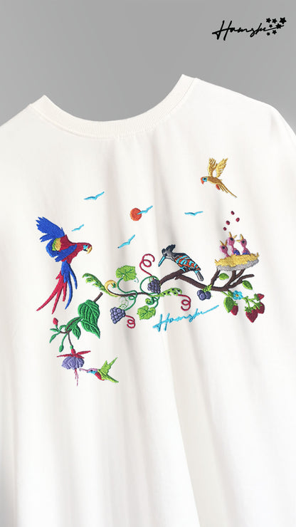 Birds Embroidery T-shirt - White
