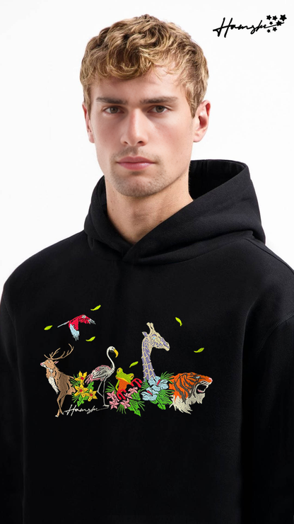 Jungle Embroidery Hoodie - Black