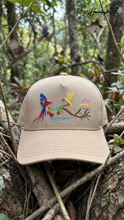 Birds Embroidery Cap - Beige