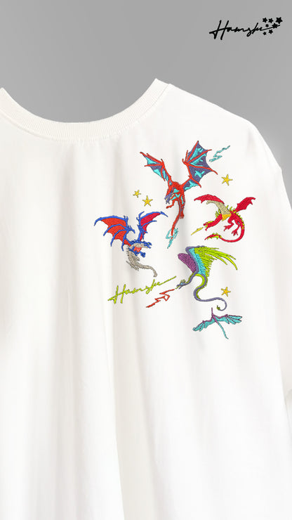 Dragons Fire Embroidery T-shirt - White