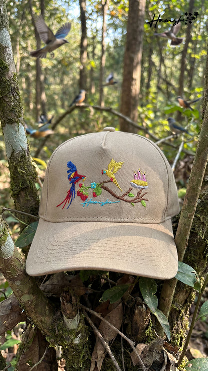 Birds Embroidery Cap - Beige