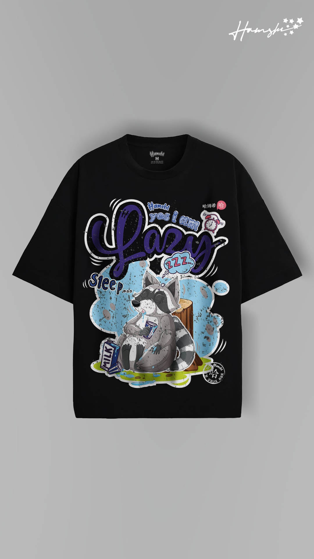 Lazy Fox Print T-shirt - Black