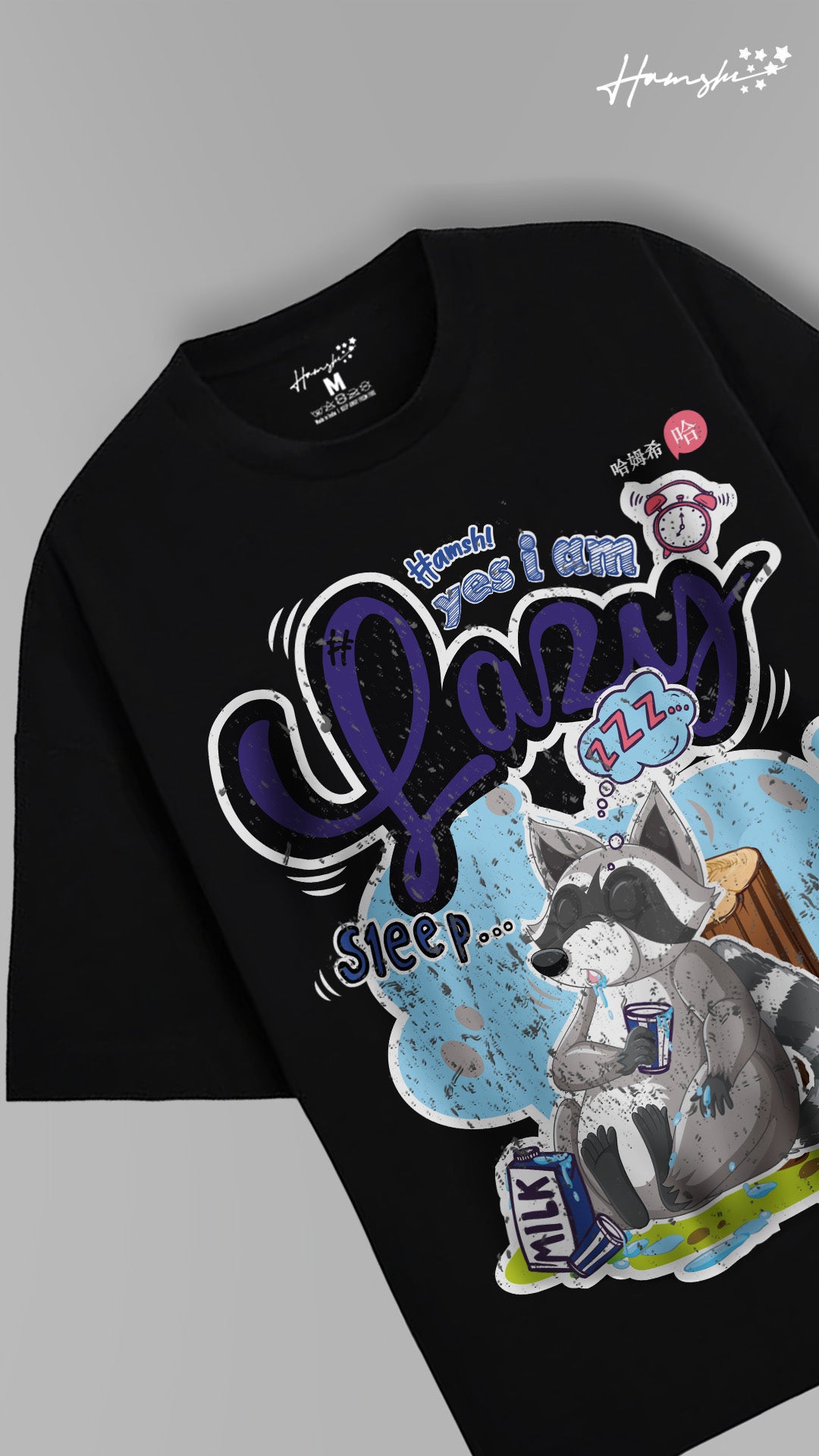 Lazy Fox Print T-shirt - Black