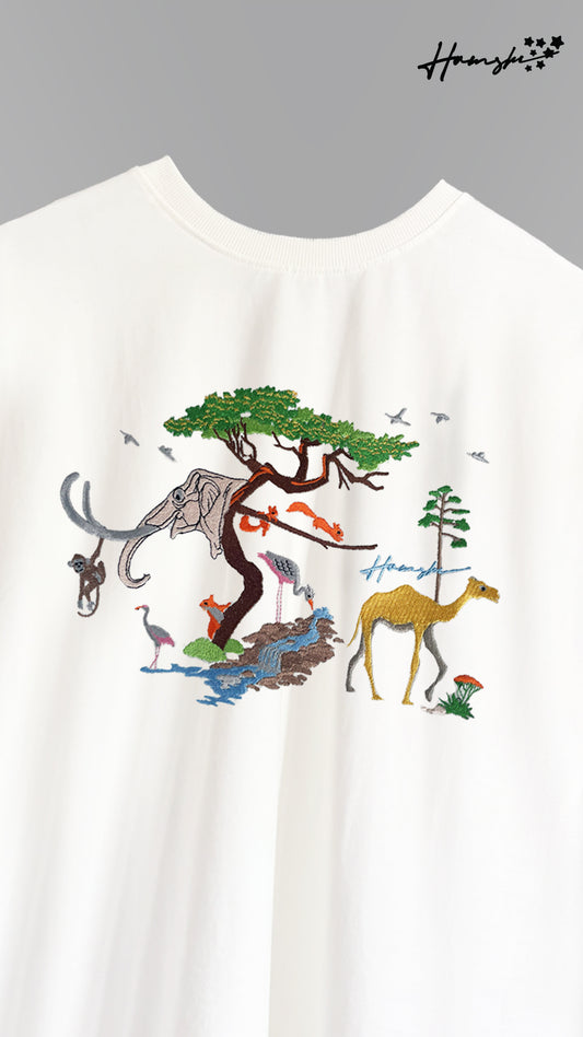 Animals Embroidery T-shirt - White