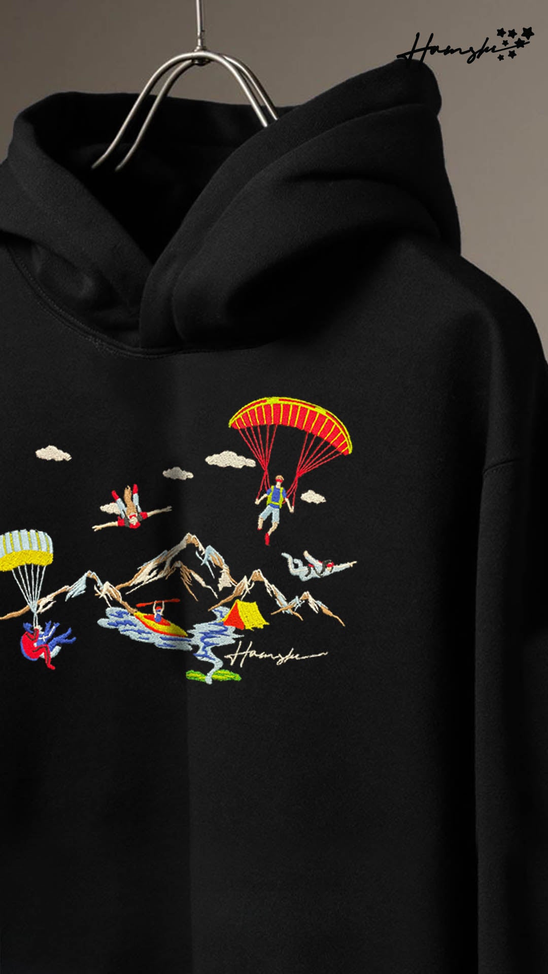 Mountaineer Embroidery Hoodie - Black