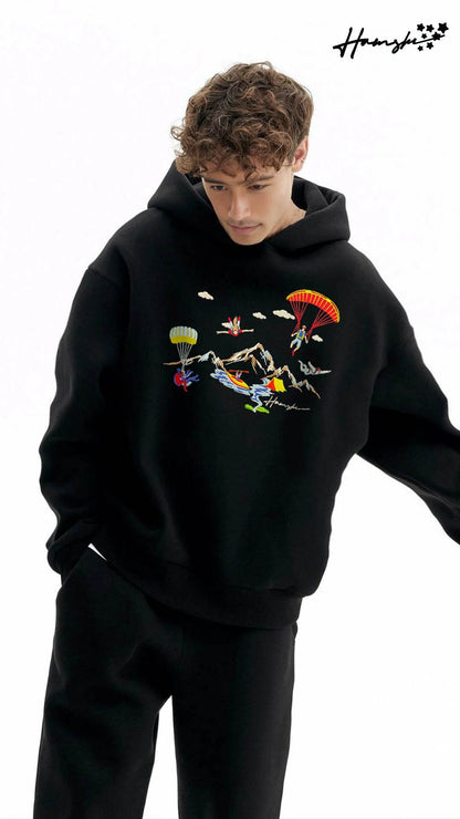 Mountaineer Embroidery Hoodie - Black