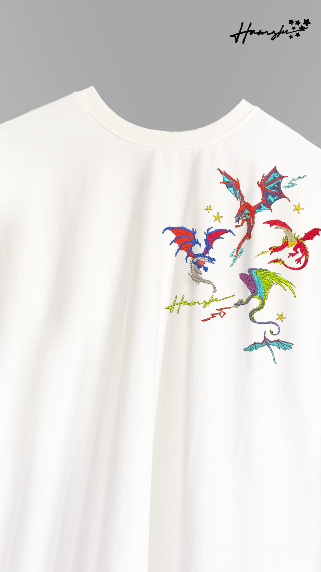 Dragons Fire Embroidery T-shirt - White