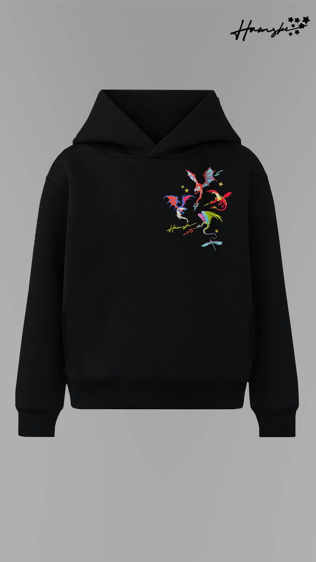Fire Dragon Embroidery Hoodie - Black