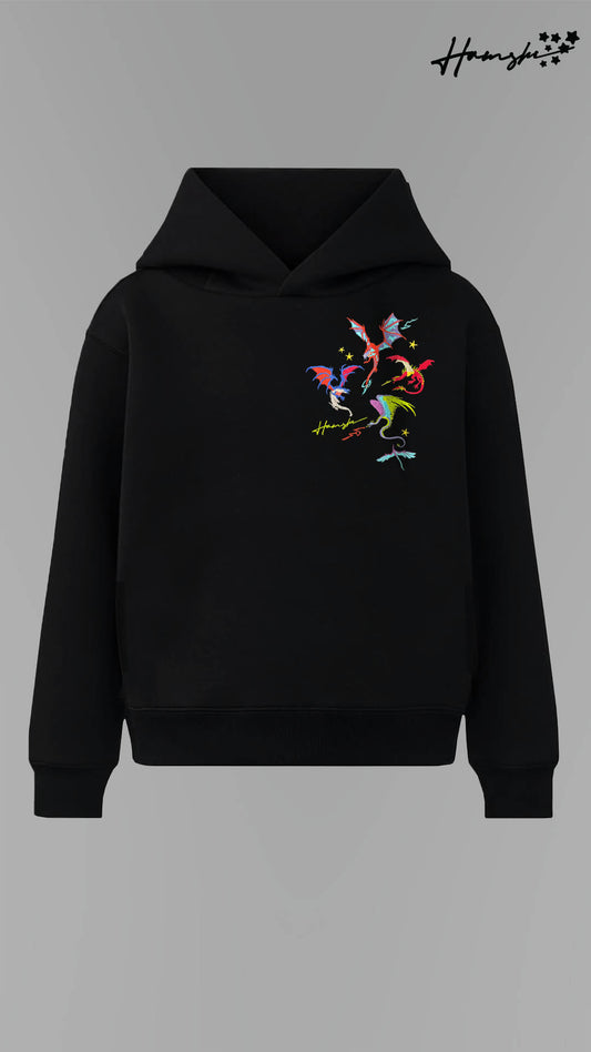 Fire Dragon Embroidery Hoodie - Black