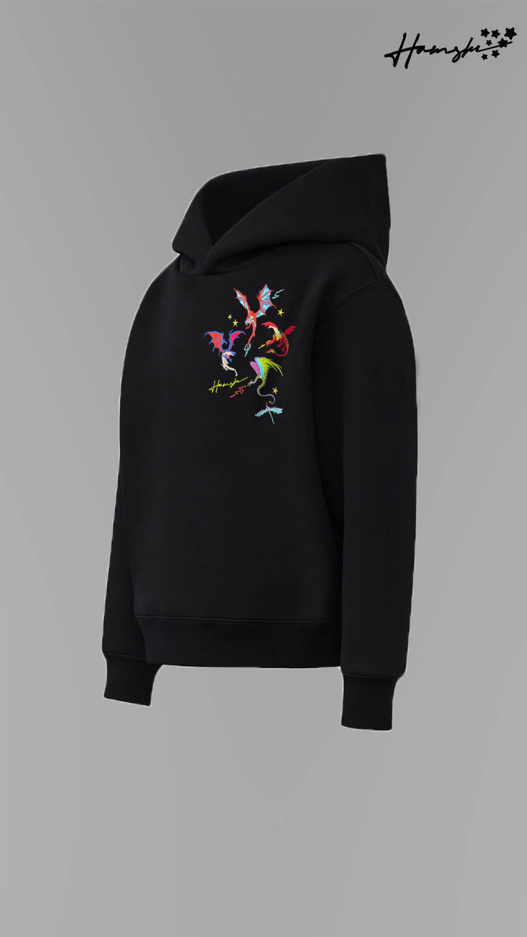 Fire Dragon Embroidery Hoodie - Black