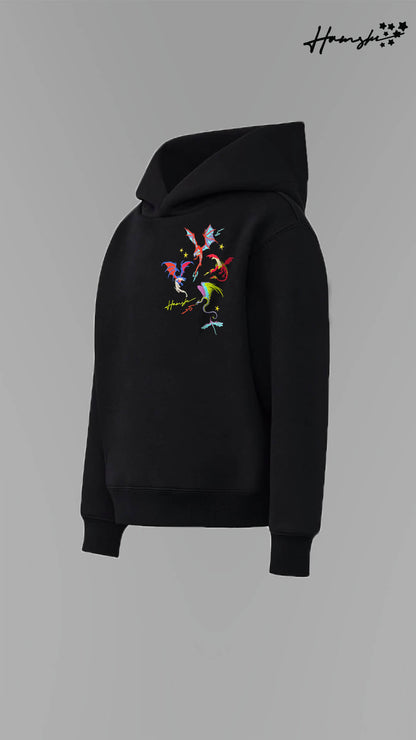 Fire Dragon Embroidery Hoodie - Black