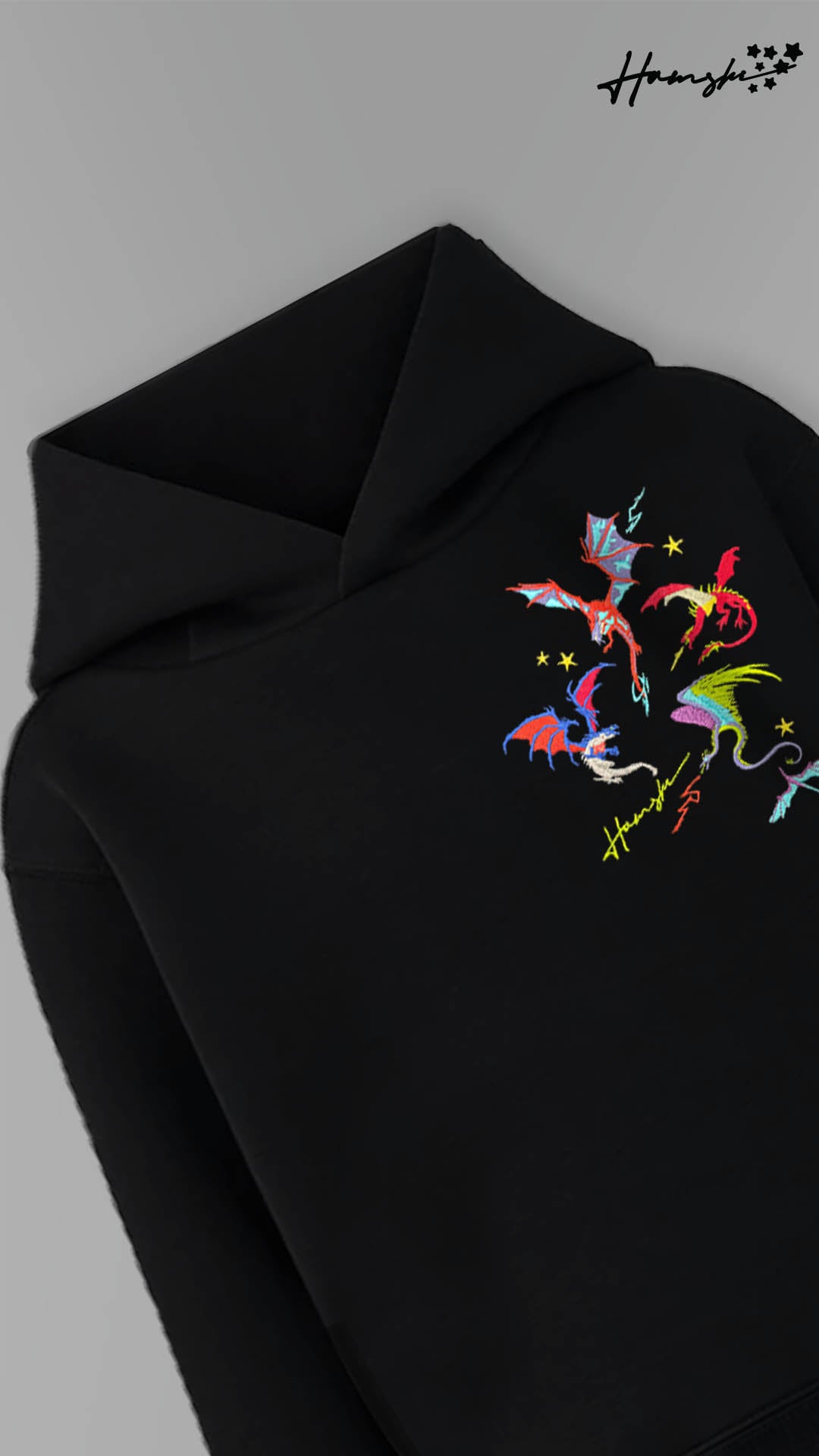Fire Dragon Embroidery Hoodie - Black
