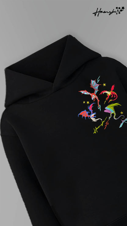 Fire Dragon Embroidery Hoodie - Black