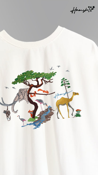 Animals Embroidery T-shirt - White