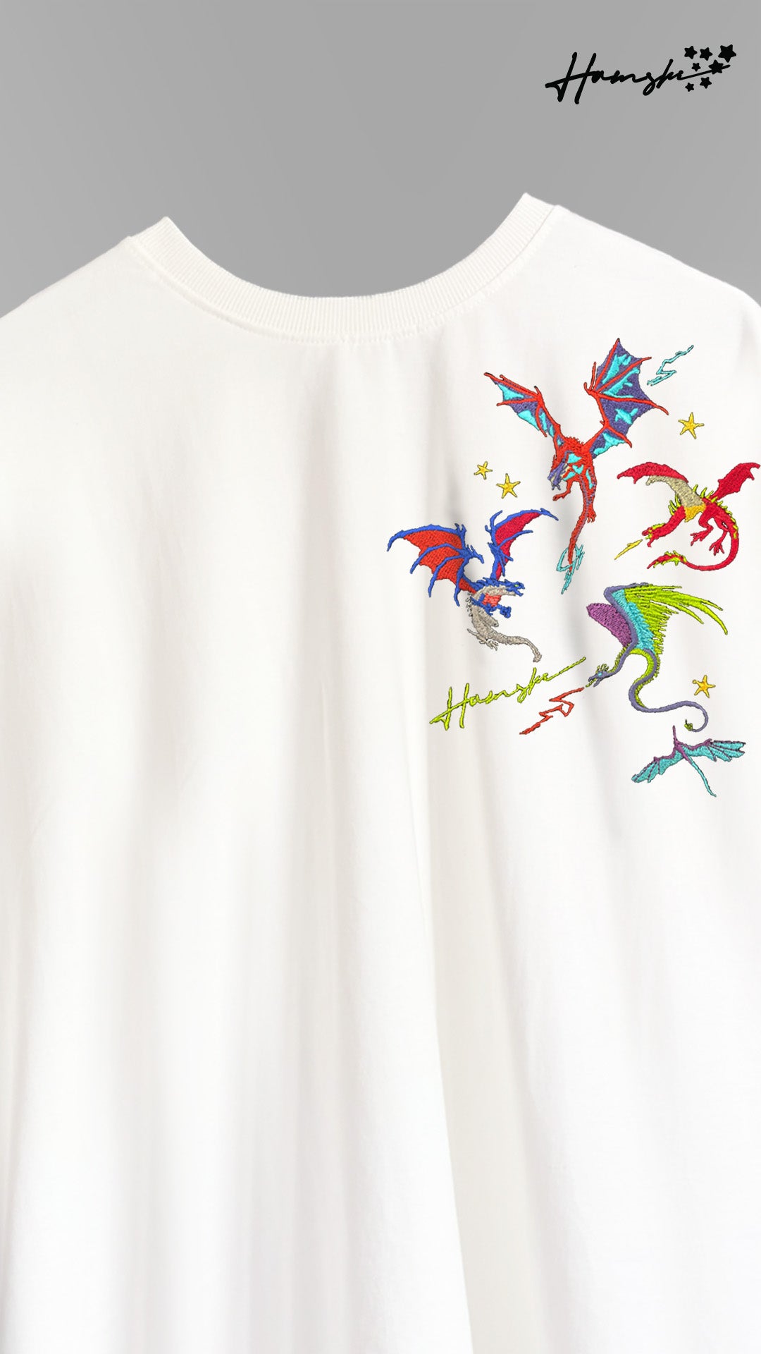 Dragons Fire Embroidery T-shirt - White