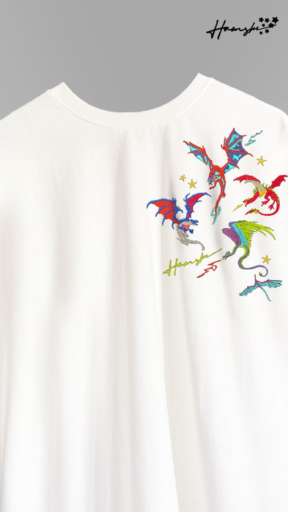 Dragons Fire Embroidery T-shirt - White
