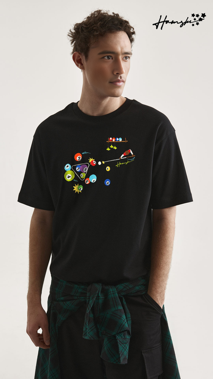 Billiards Embroidery T-shirt - Black