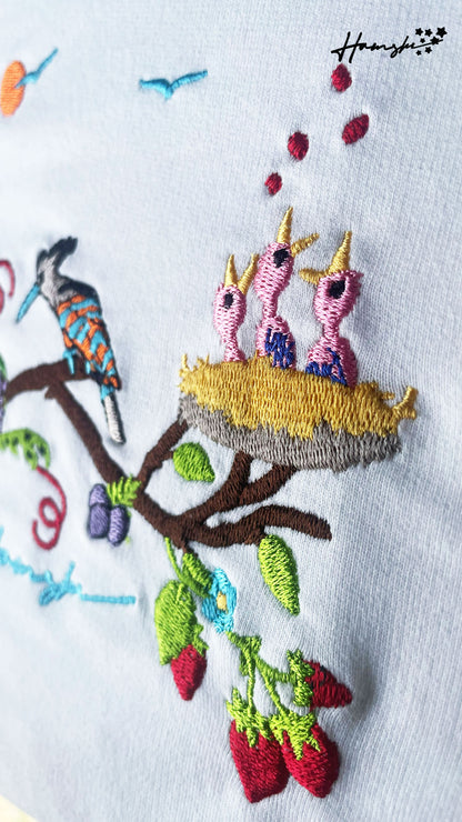 Birds Embroidery T-shirt - White