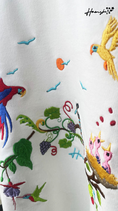 Birds Embroidery T-shirt - White