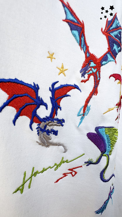 Dragons Fire Embroidery T-shirt - White
