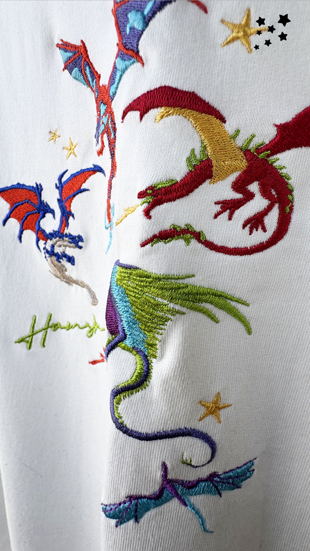 Dragons Fire Embroidery T-shirt - White