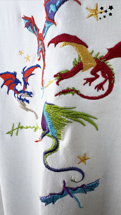 Dragons Fire Embroidery T-shirt - White