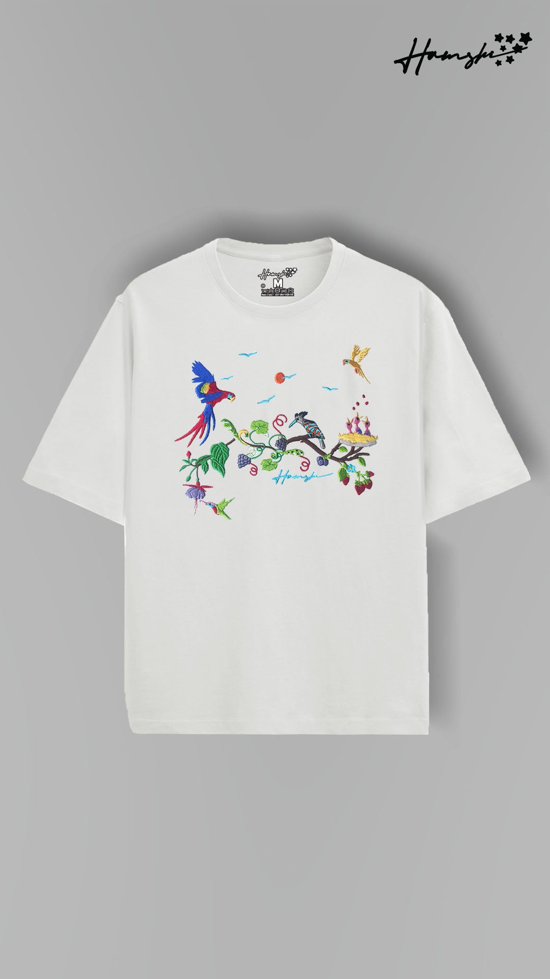 Birds Embroidery T-shirt - White