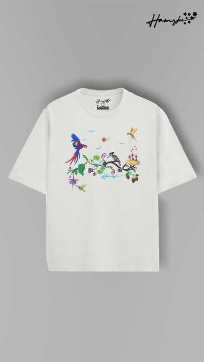 Birds Embroidery T-shirt - White