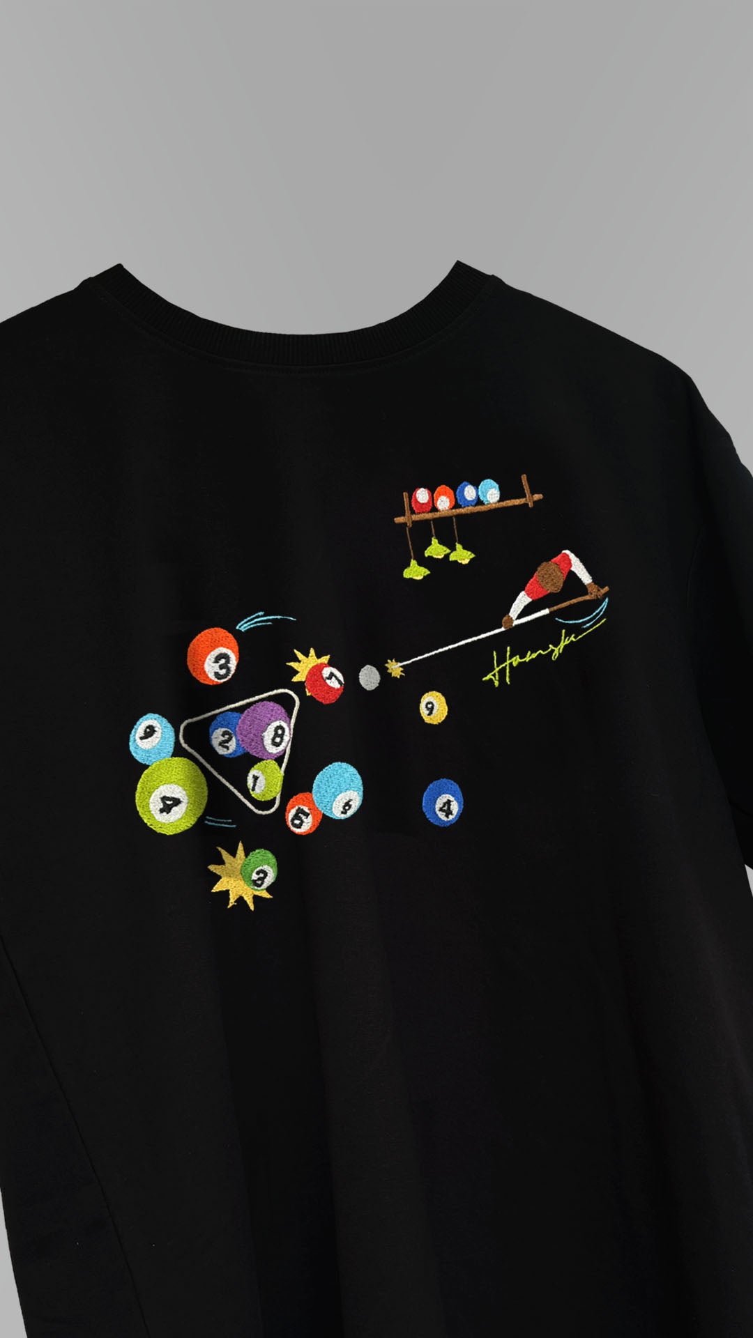 Billiards Embroidery T-shirt - Black