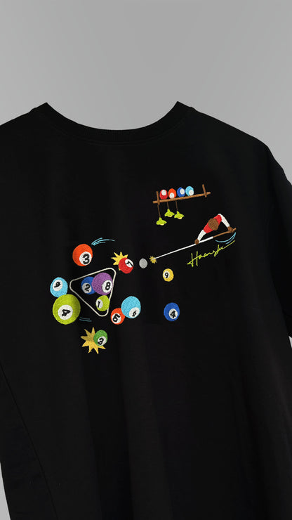 Billiards Embroidery T-shirt - Black