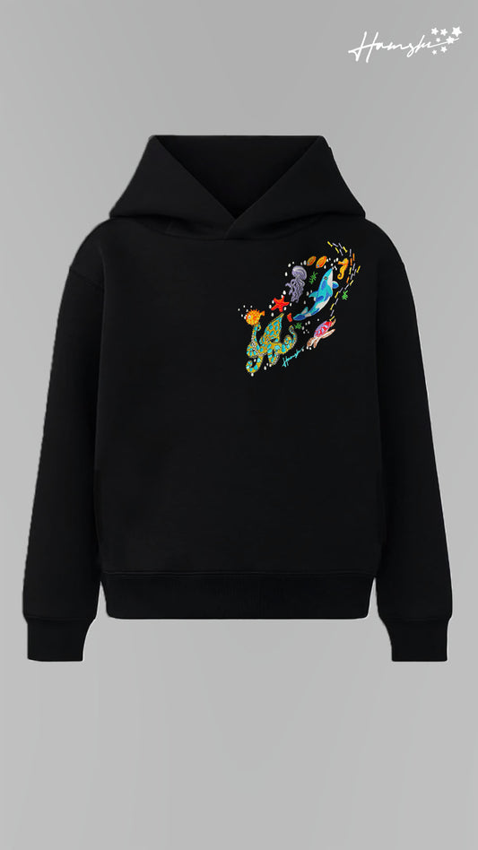 Marine Embroidery Hoodie - Black