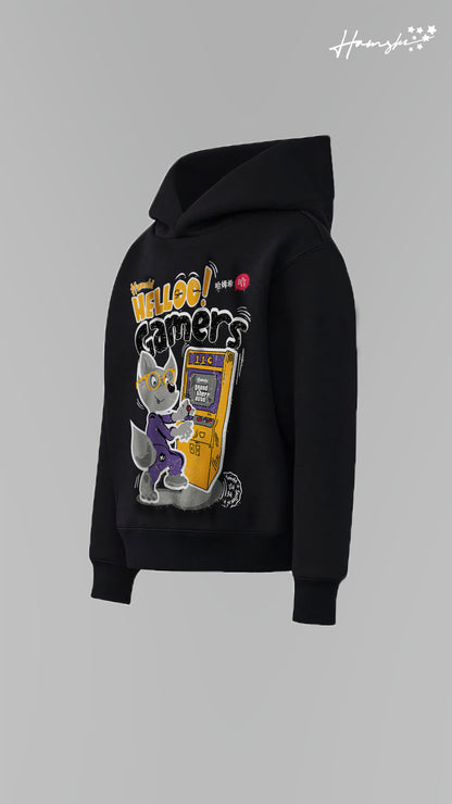 Gamer Graphic Print Hoodie - Black