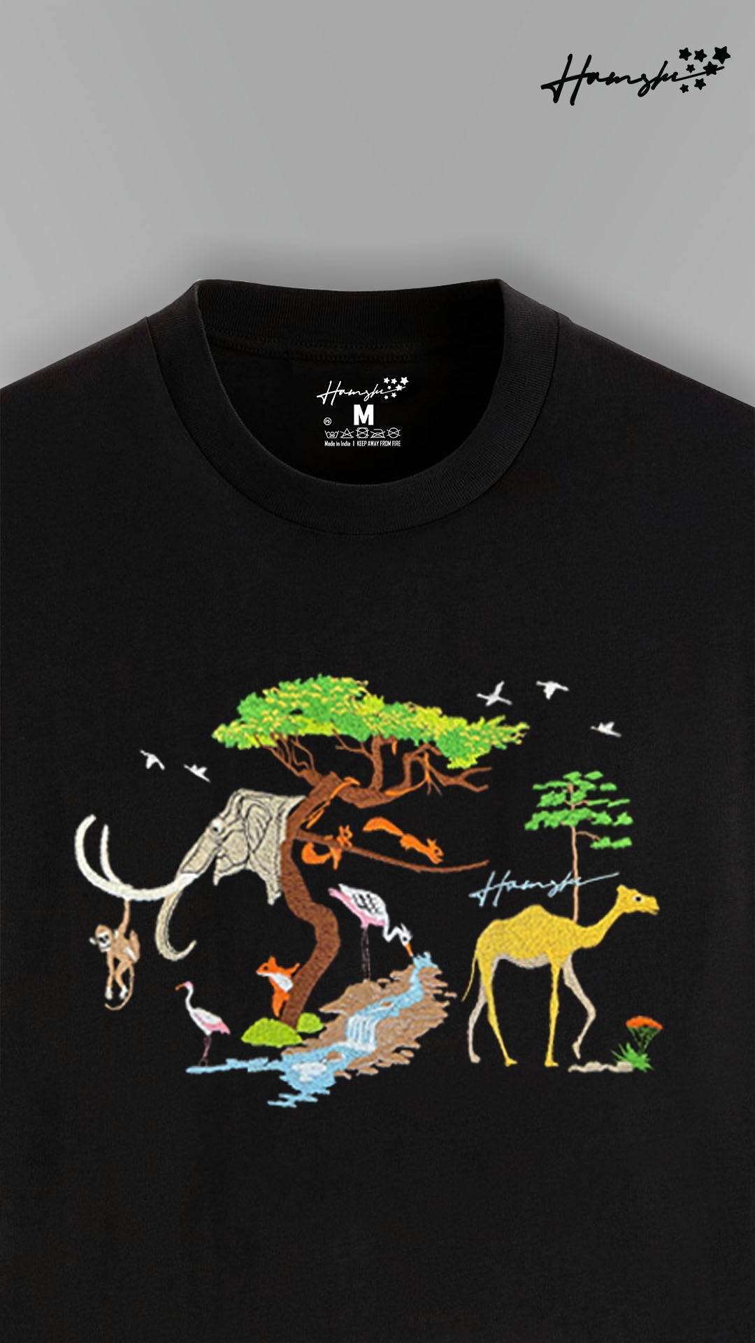 Animals Embroidery T-shirt - Black