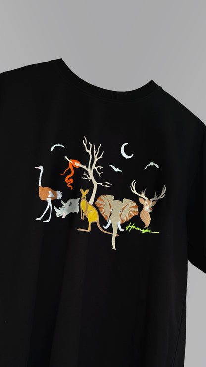Forest Night Embroidery T-shirt - Black