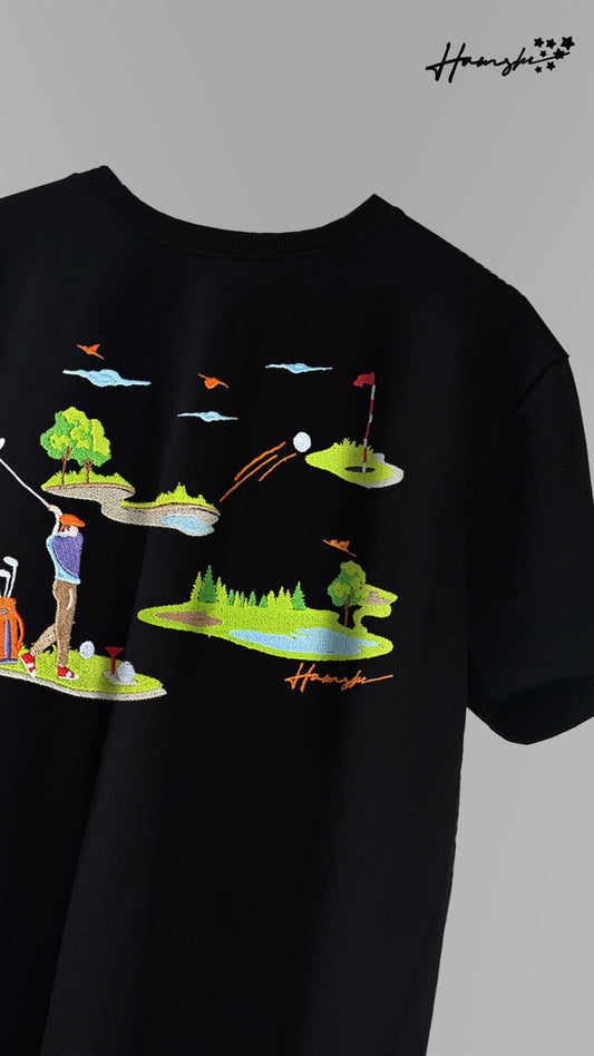 Golf Embroidery T-shirt - Black