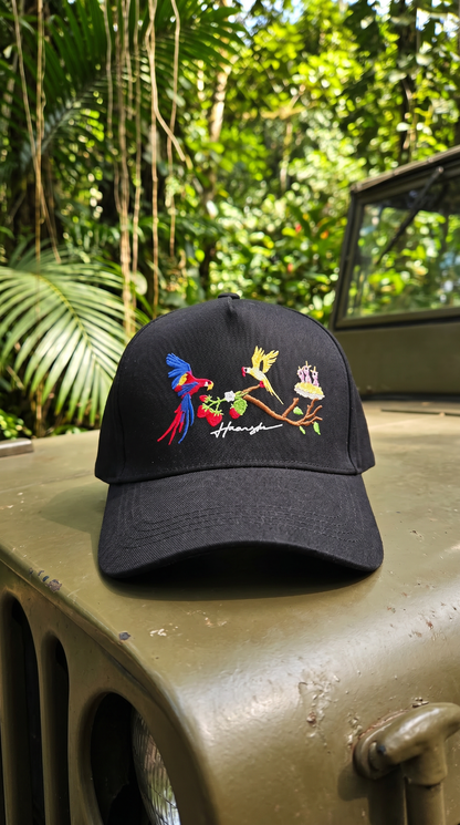 Birds Embroidery Cap - Black