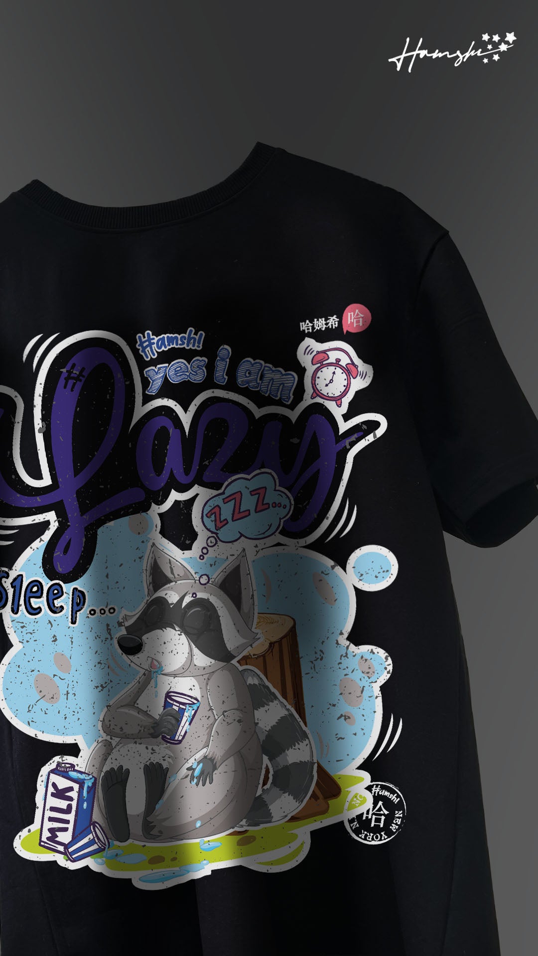 Lazy Fox Print T-shirt - Black