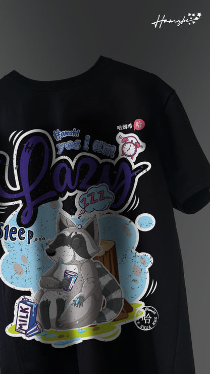 Lazy Fox Print T-shirt - Black