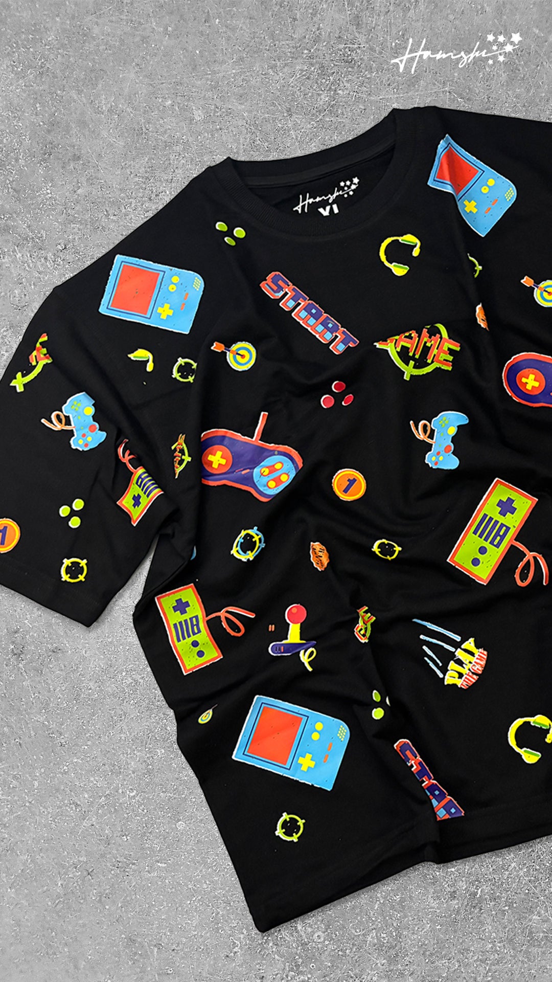 Retro Gaming All Over Print T-shirt - Black