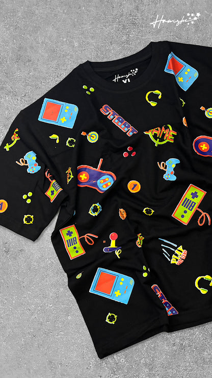 Retro Gaming All Over Print T-shirt - Black