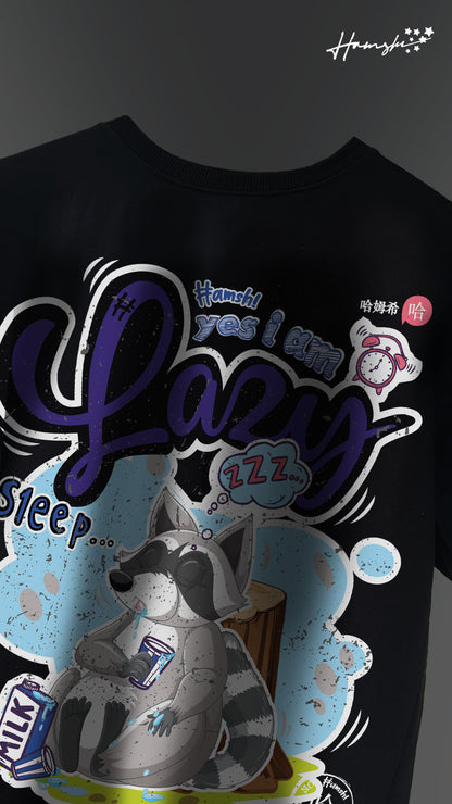 Lazy Fox Print T-shirt - Black