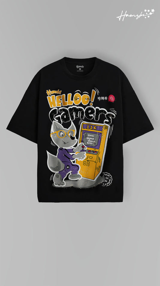 Gamer Fox Print T-shirt - Black